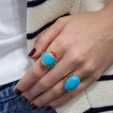 8.97ct Diamond Emerald Turquoise Coral 18K Gold Cocktail Ring