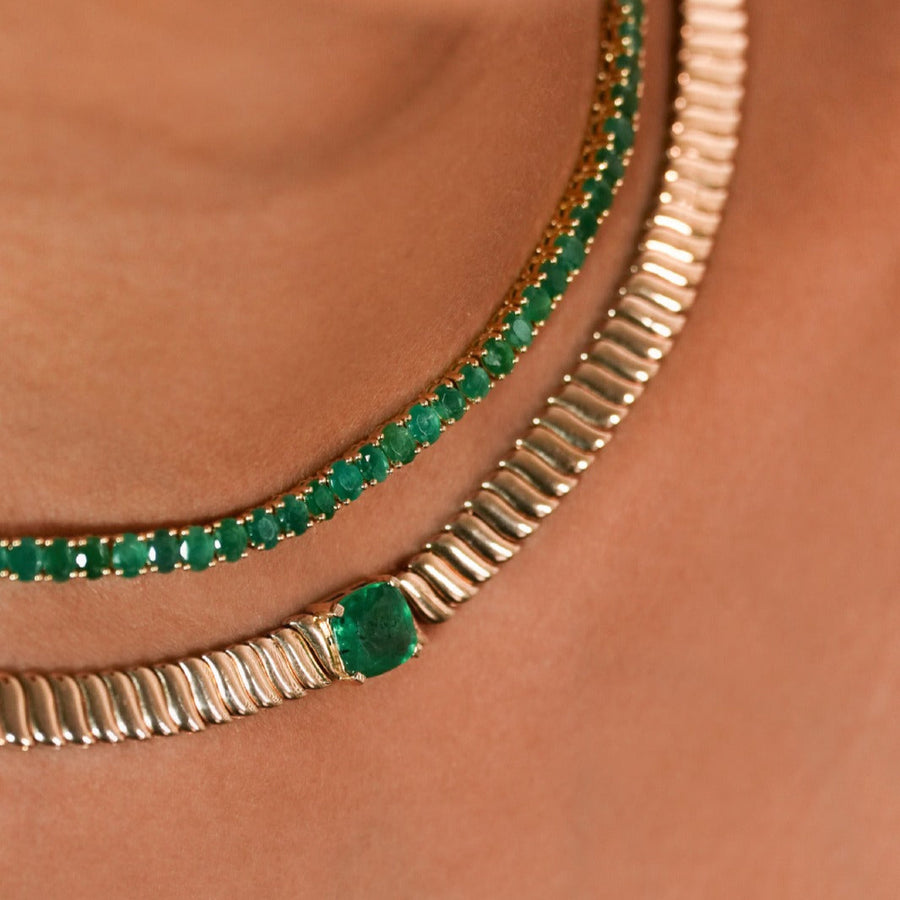4.9ct Emerald 14K Gold Link Choker Necklace