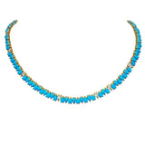 42.70ct White Sapphire Turquoise 18K Gold Pear Cut Tennis Necklace