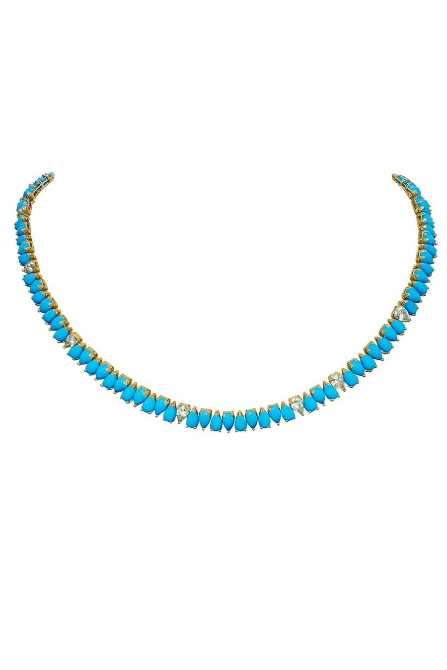 45.95ct Sapphire Turquoise 18K Gold Pear Cut Tennis Necklace