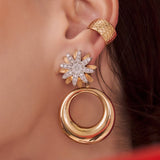 1.35ct Diamond 18K Gold Statement Flower Dangle Earrings