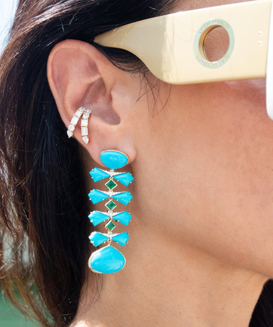 41.73ct Turquoise Diamond 18K Gold Statement Earrings