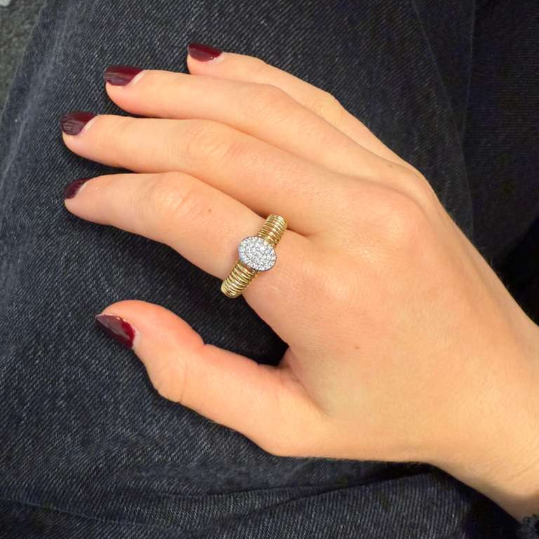 0.14ct Diamond 18K Italian Gold Grooved Solitaire Illusion Ring