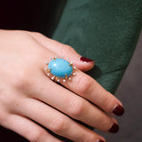 13.33ct Diamond Turquoise 18K Gold Halo Cocktail Ring