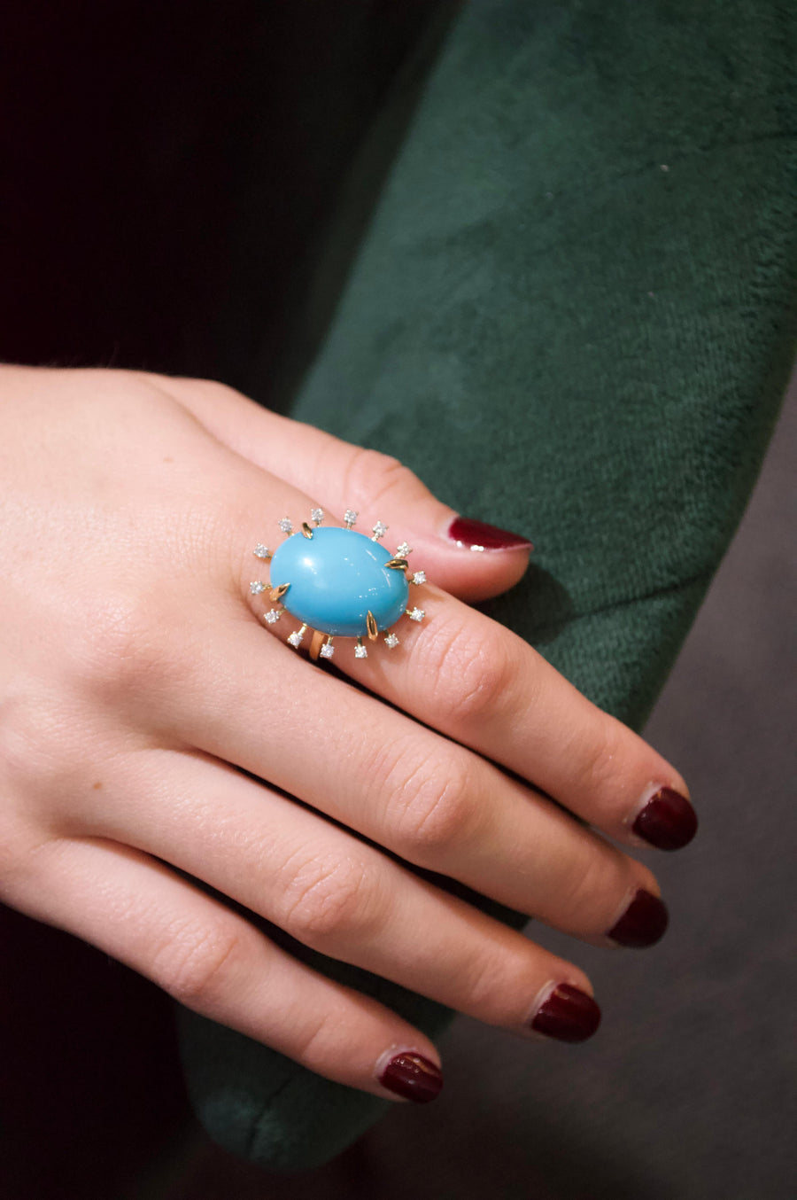 13.33ct Diamond Turquoise 18K Gold Halo Cocktail Ring