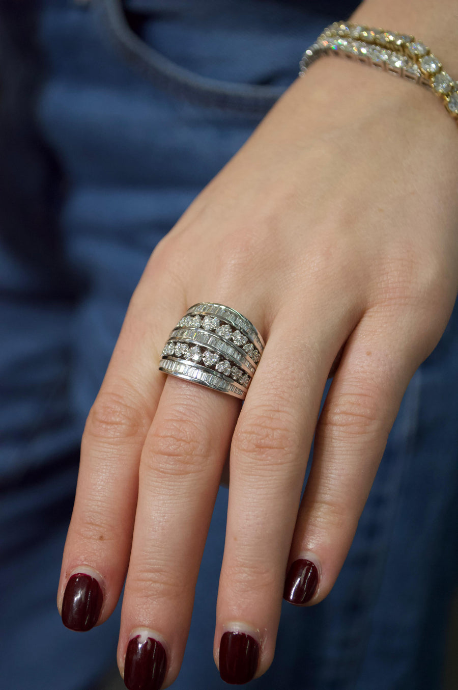 2.10ct Diamond 14K Gold Five Row Ring