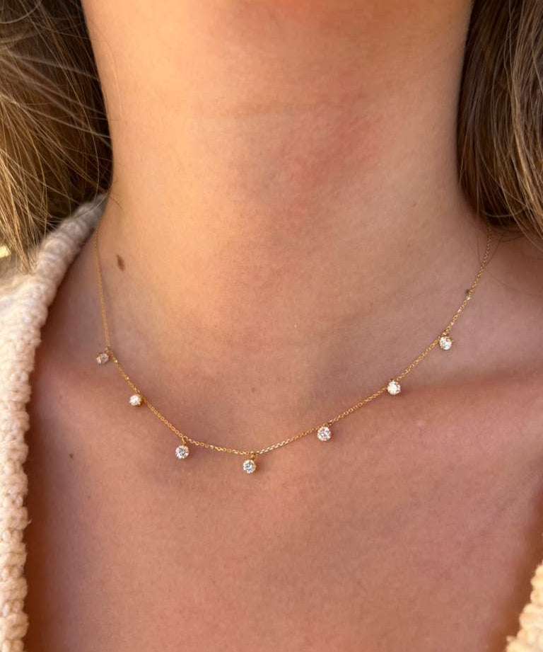 1.13ct Diamond 18K Gold Stationed Chain Necklace
