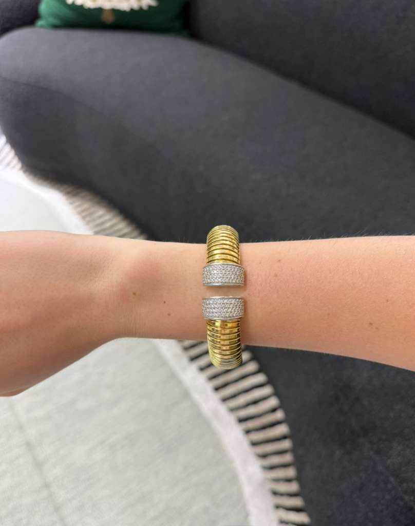 1.70ct Diamond 14K Gold Cuff Bangle Bracelet