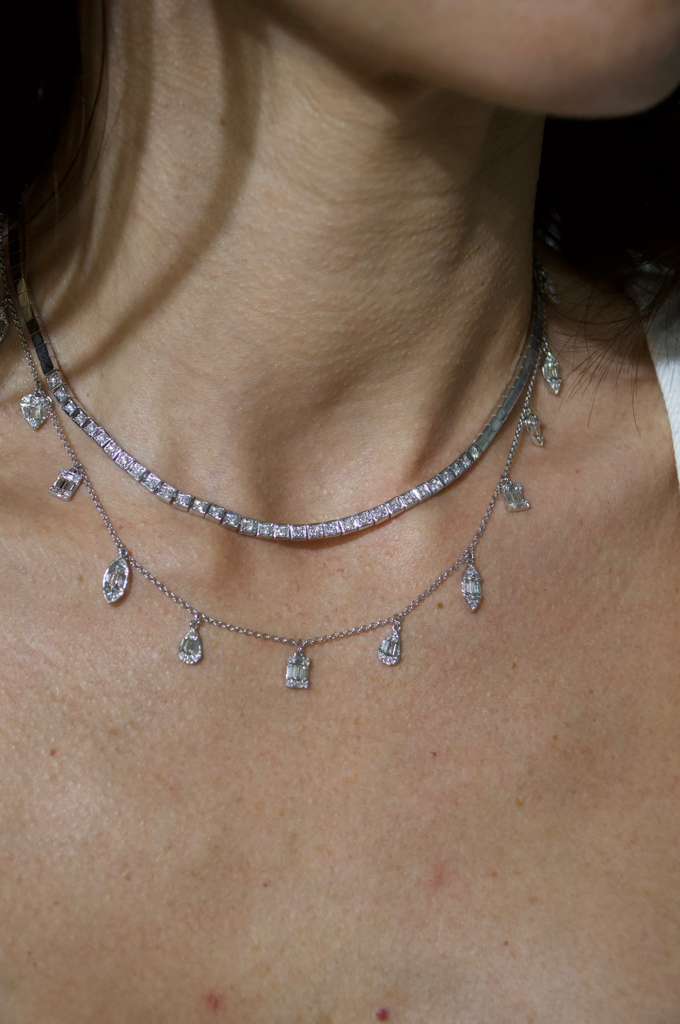 2.00ct Diamond 18K Gold Multi Shaped Dangle Drop Necklace