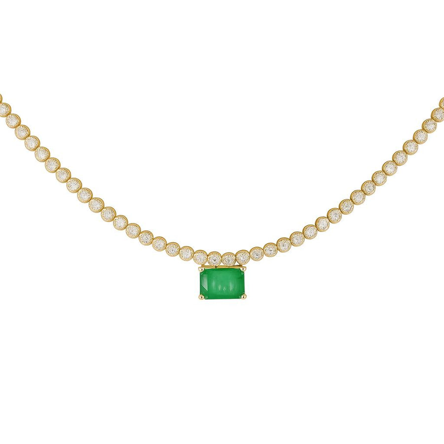 2.45ct Diamond Emerald 14K Gold Choker Tennis Necklace