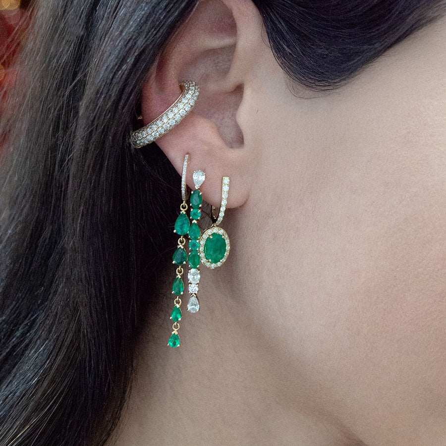 1.25ct Diamond Emerald 14K Gold Multi Shape Dangle Drop Earrings