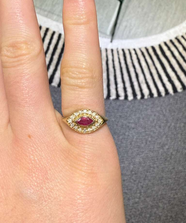0.46ct Diamond Ruby 14K Gold Signet Ring