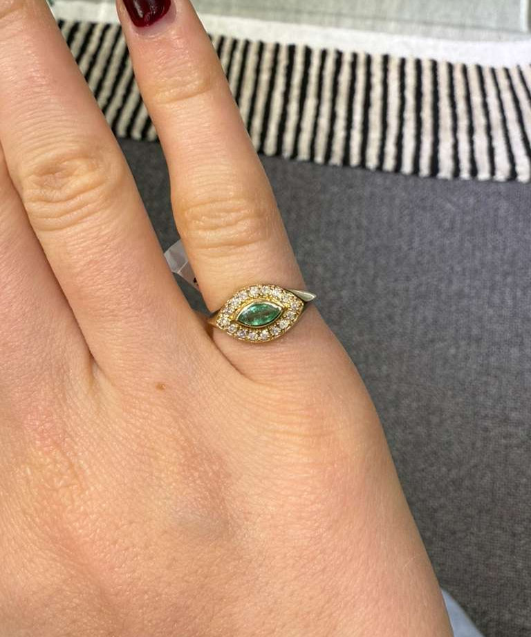 0.46ct Diamond Emerald 14K Gold Signet Ring