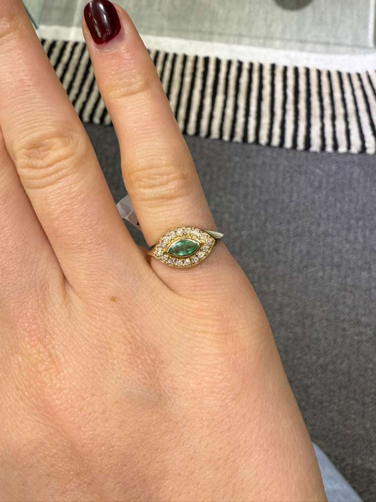 0.46ct Diamond Emerald 14K Gold Signet Ring