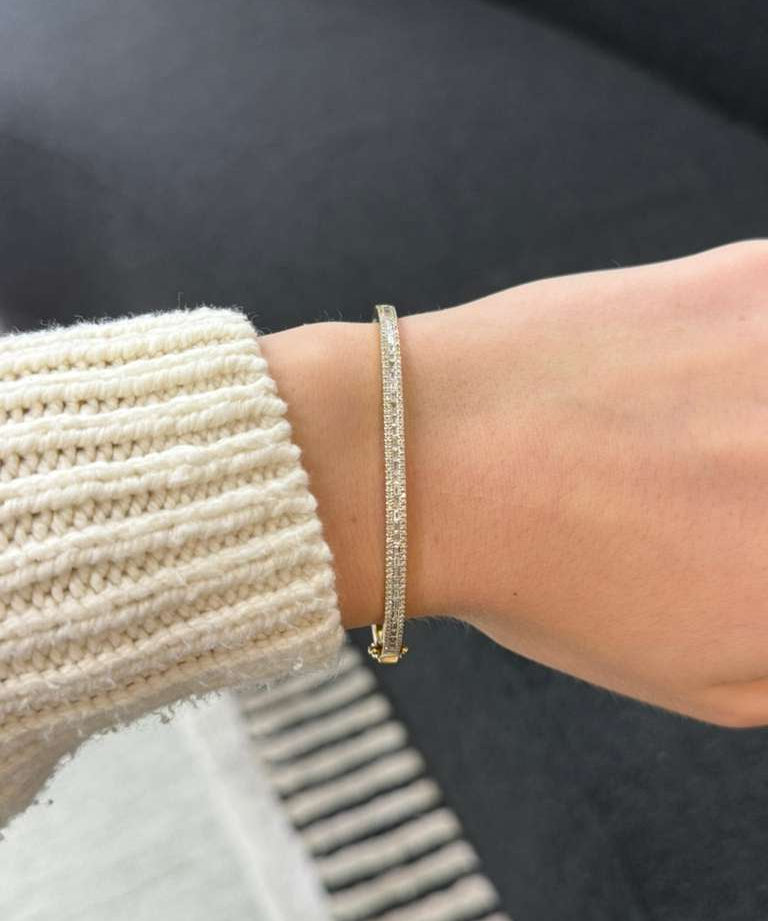 1.10ct Diamond 14K Gold Baguette Bangle Bracelet