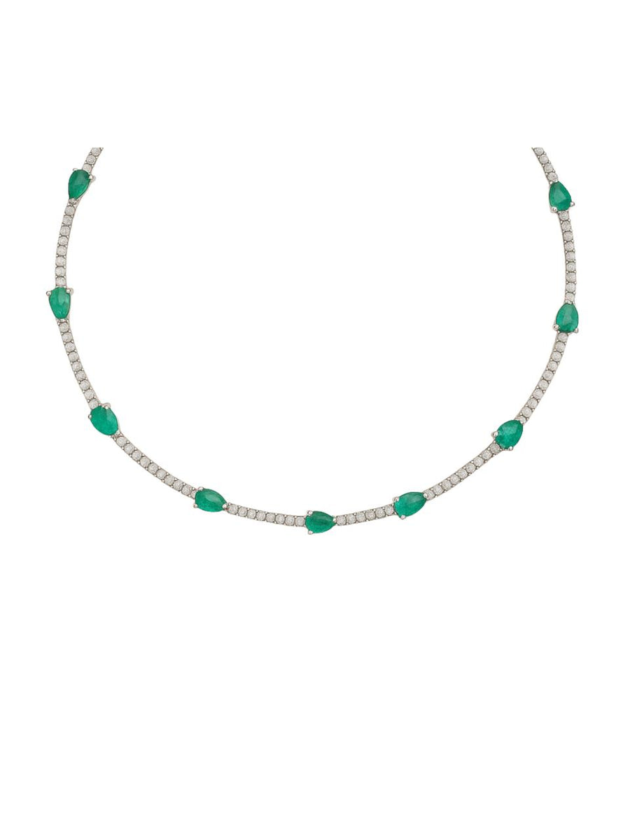 8.55ct Diamond Emerald 18K Gold Stationed Tennis Necklace