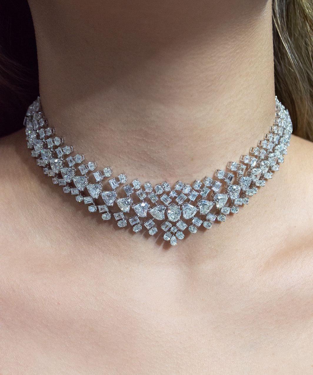 50.22ct Diamond 18K Gold Statement Choker Tennis Necklace