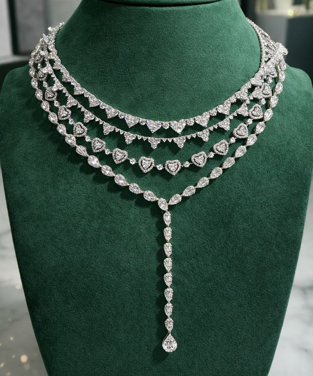 14.58ct Diamond 18K Gold Heart Tennis Necklace