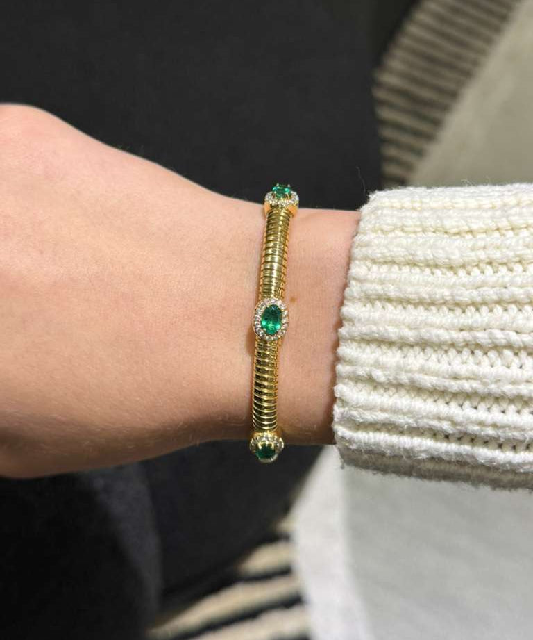 1.74ct Diamond Emerald 18K Italian Gold Bracelet