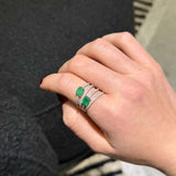 1.50ct Diamond Emerald 18K Gold Multi Row Ring
