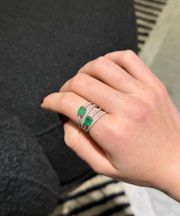 1.50ct Diamond Emerald 18K Gold Multi Row Ring