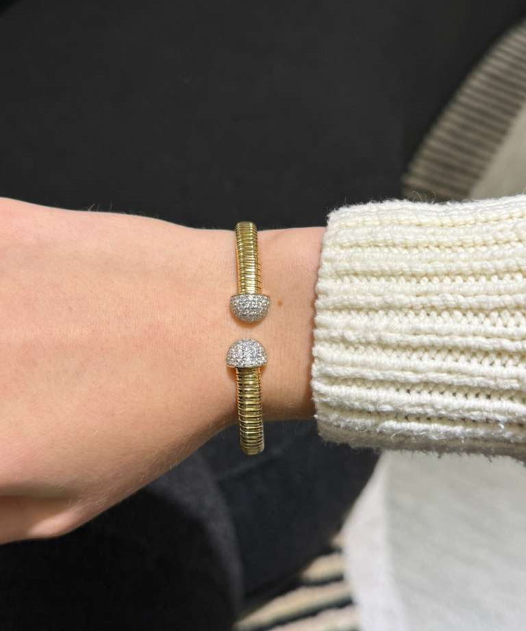 1.04ct Diamond 14K Italian Gold Cuff Bangle Bracelet