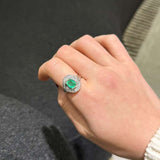 3.40ct Diamond Emerald Platinum Halo Cocktail Ring