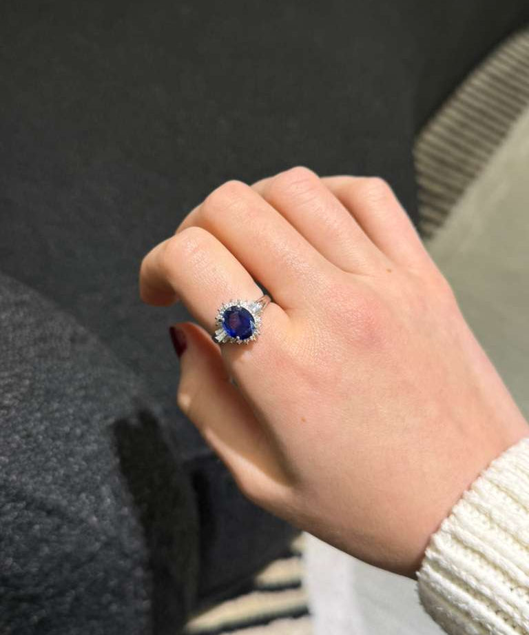 2.56ct Diamond Sapphire Platinum Halo Ring