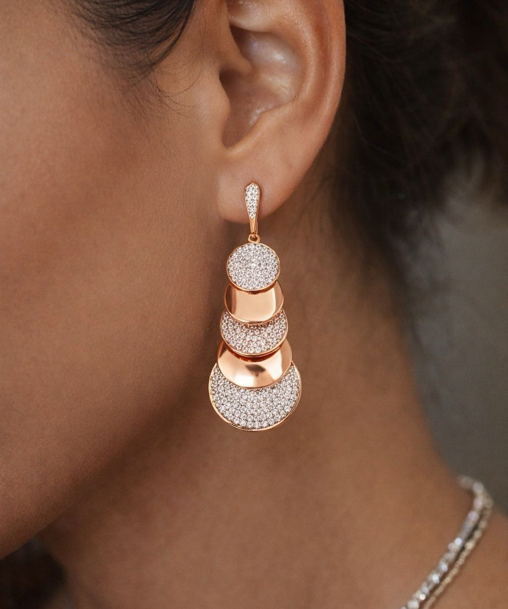 6.61ct Diamond 14K Gold Layered Statement Earrings