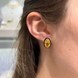 10.71ct Citrine Black Onyx Brown Diamonds 18K Gold Stud Earrings
