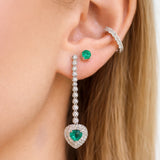 1.84ct Diamond Emerald 18K Gold Heart Drop Earrings