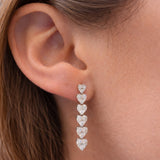 2.00ct Diamond 18K Gold Graduated Heart Linear Dangle Earrings