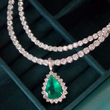 11.14ct Emerald Diamond 18K Gold Pear Halo Pendant