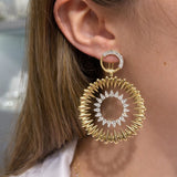 3.24ct Diamond 14K Gold Sun Burst Statement Earrings