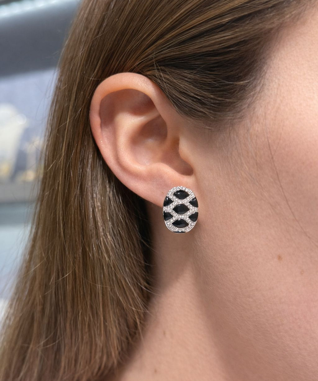 0.99ct Diamond Onyx 14K Gold Snake Print Hoop Earrings