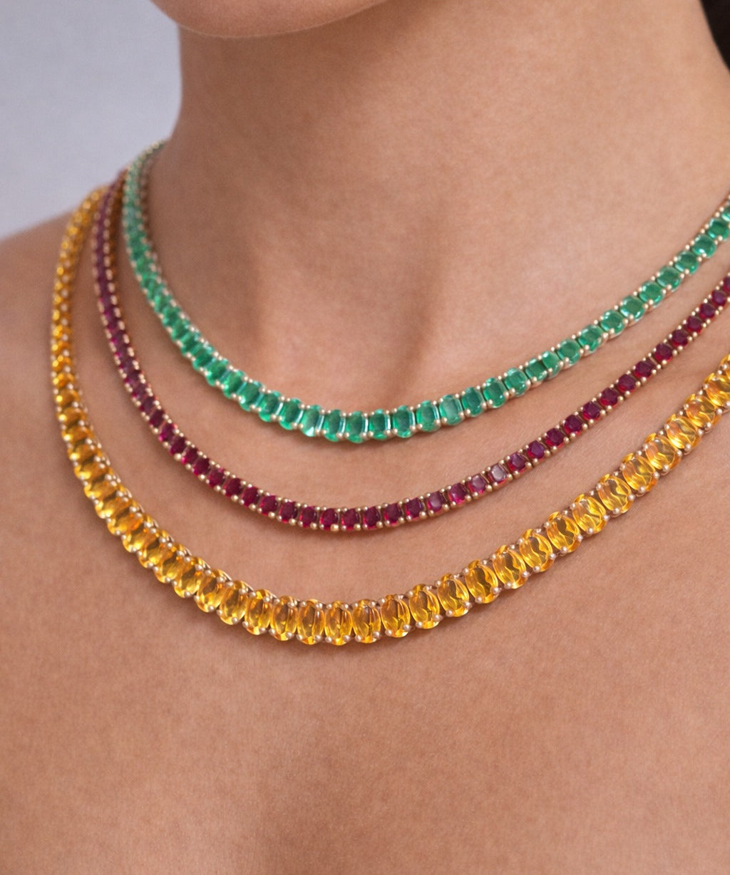 20.30ct Ruby 14K Gold Tennis Necklace