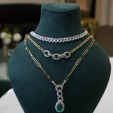 4.16ct Diamond Emerald 14K Gold Drop Chain Necklace