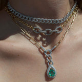 4.16ct Diamond Emerald 14K Gold Drop Chain Necklace
