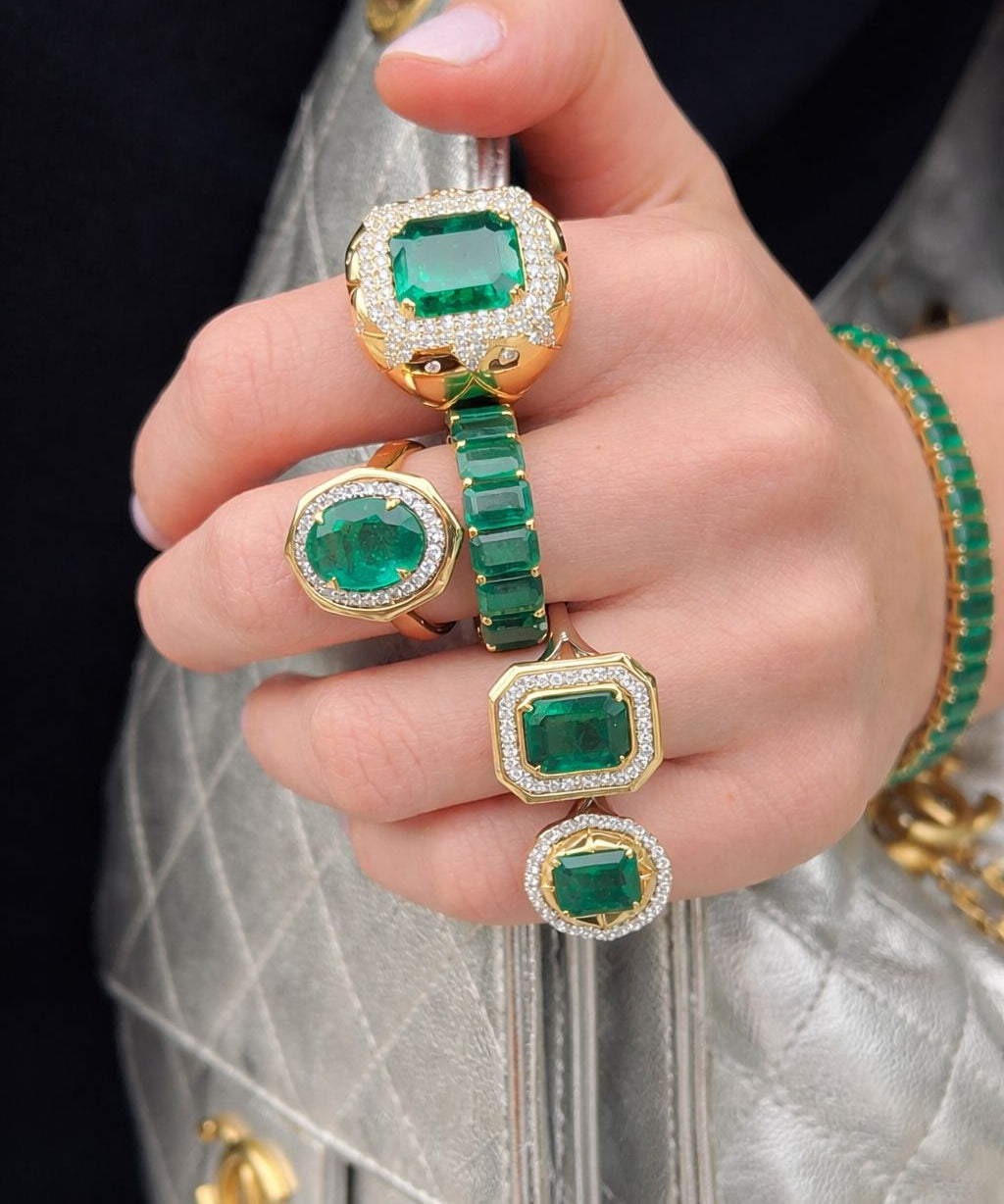 3.004ct Diamond Emerald 14K Gold Cocktail Ring