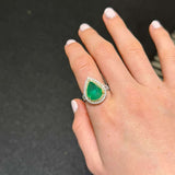 5.37ct Emerald Diamond 18K Gold Pear Cocktail Ring