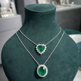 8.77ct Diamond Emerald 18K Gold Halo Heart Necklace