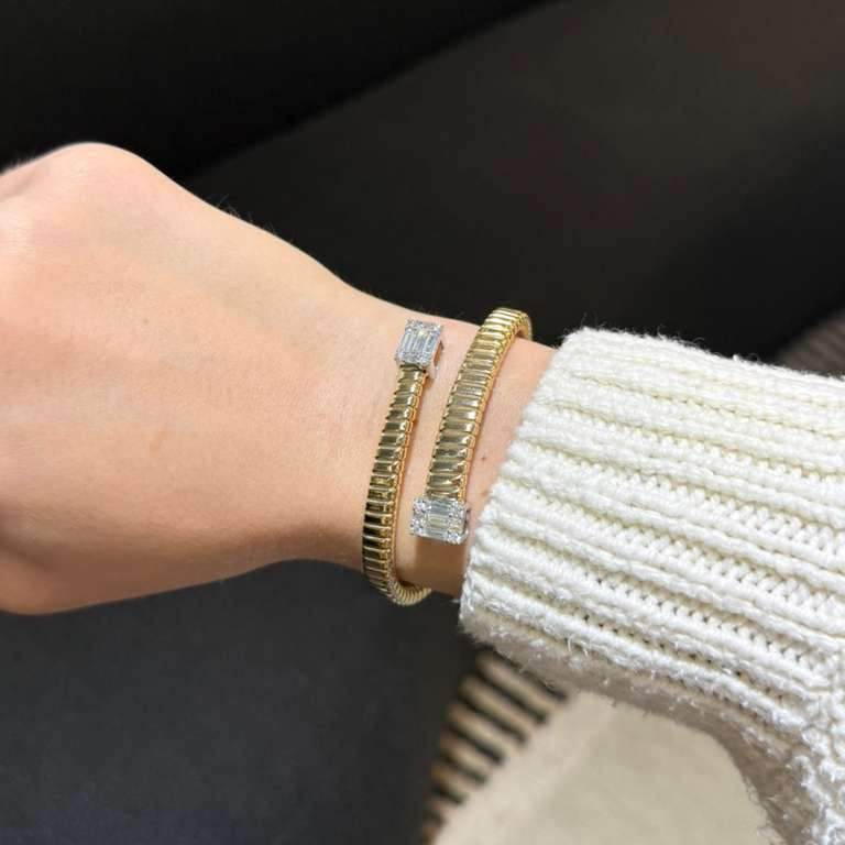 5.88ct Diamond 14K Italian Gold Bypass Bangle Bracelet