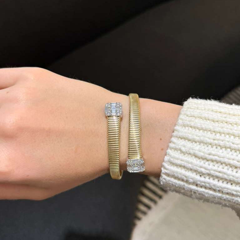 10.08ct Diamond 14K Italian Gold Bypass Bangle Bracelet