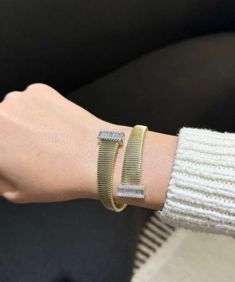 0.64ct Diamond 14K Italian Gold Bypass Bangle Bracelet