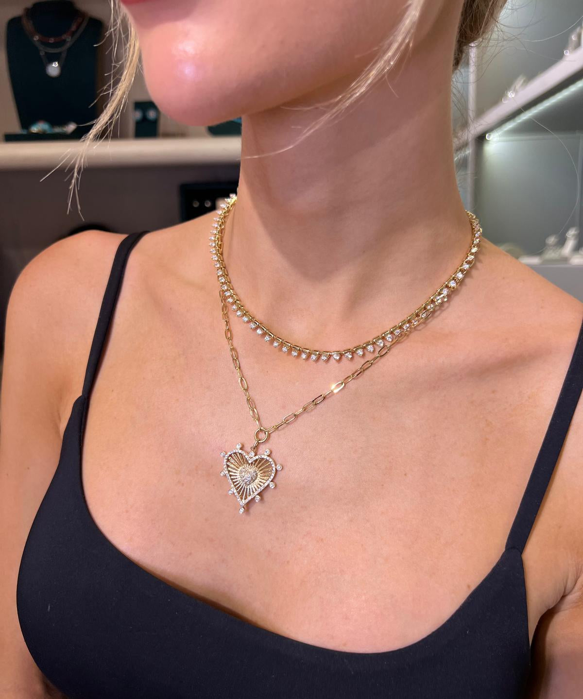 1.10ct Diamond 14K Gold Fluted Heart Paperclip Necklace