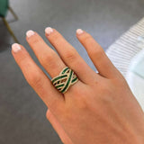 3.26ct Emerald Diamond 14K Gold Crossover Ring