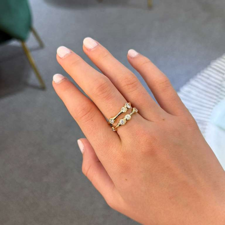 0.98ct Diamond 14K Gold Bezel Double Row Ring