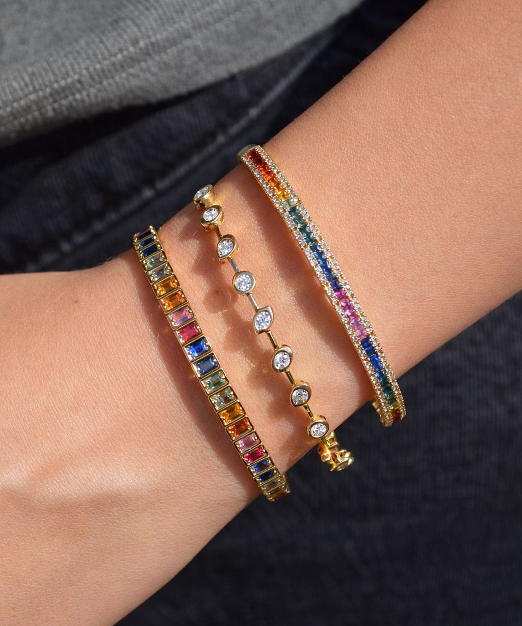 3.14ct Diamond Multi Sapphire 14K Gold Bangle Bracelet