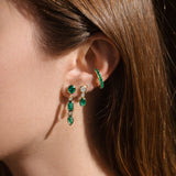 1.75ct Diamond Emerald 14K Gold Bezel Dangle Drop Earrings
