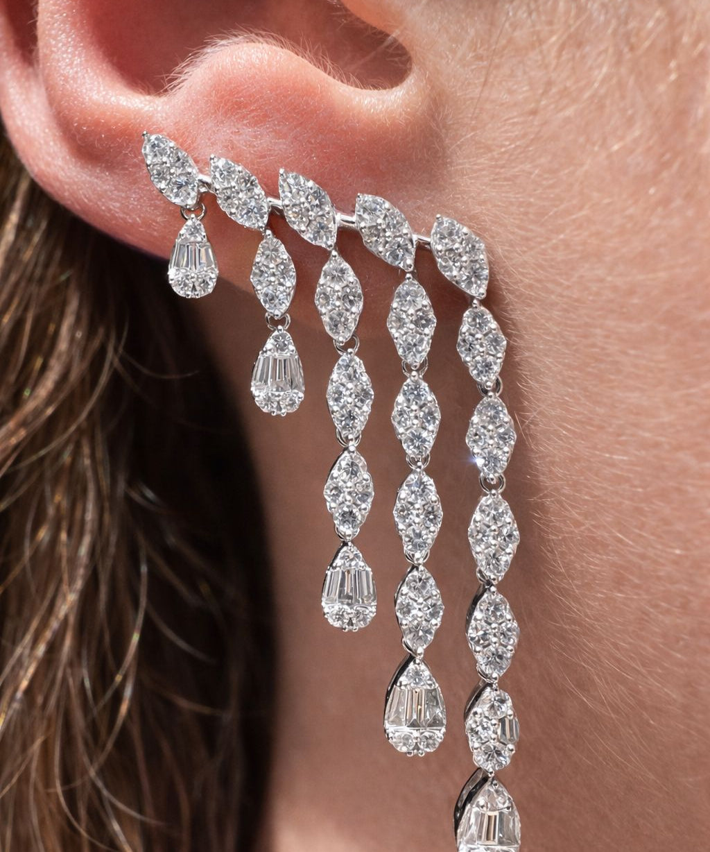 3.50ct Diamond 14K Gold Cascade Earrings